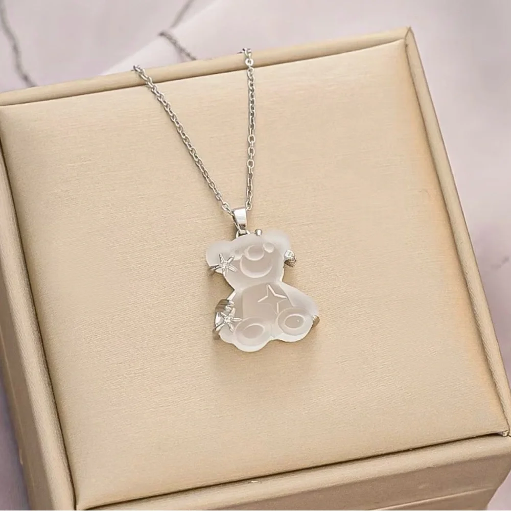 Silver Bear Pendant Necklace Steel 316L